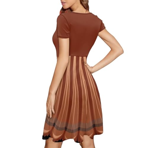 Image of POLERO Women Puffy Swing Elegant Party Midi Dresses Short Sleeve Round Neck A-Line Dress