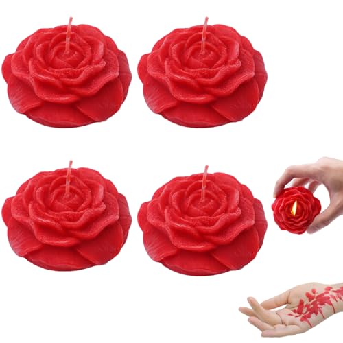 Lot de 4 bougies parfumées en forme de fleur de pivoine rouge pour elle, bougies de soja naturelles à basse température pour adultes, bougies romantiques en...