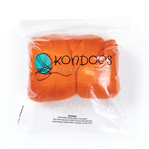 Kondoos Colored Natural Wool Roving, 8 Oz. Best Wool For Needle Felting, Wet Felting, Handcrafts And Spinning. (Orange) #TOP2