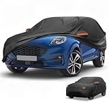 Partuto Funda de Coche Impermeable para Todo Clima Protección Exterior Completa Anti-UV Sol Lluvia para Ford Puma 2019-2023 190T-PU Negro con Franjas Reflectantes