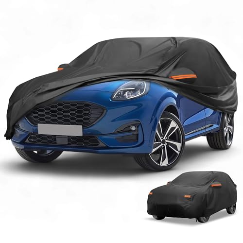 Image of All-Weather Waterproof Car Cover - UV-Resistant Outdoor Full Exterior Protection for Ford Puma 2019-2023 190T-PU Black with Right Side Zipper