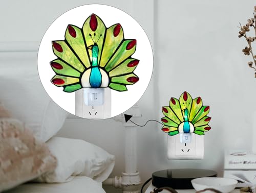 Image of Tiffany Stained Glass Peacock Night Light WKD1003 (Green、Red) Peacock Night Light, Stained Glass,