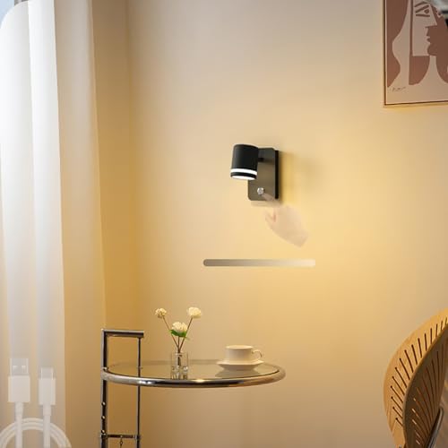 Apliques de pared LED interior recargables con luz de pared táctil giratoria para salón negro