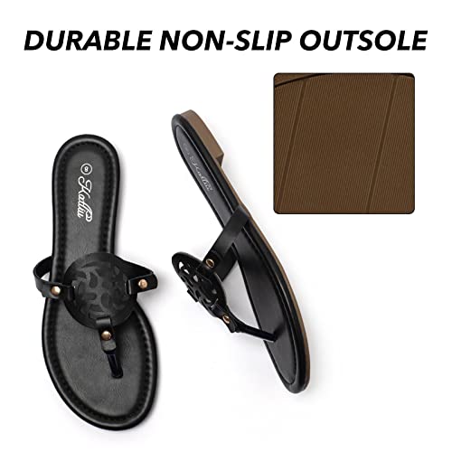 Katliu Women'S Flat Sandals Flip Flop Sandals Comfortable Dressy Thong Sandals Black 9.5 thumb #3
