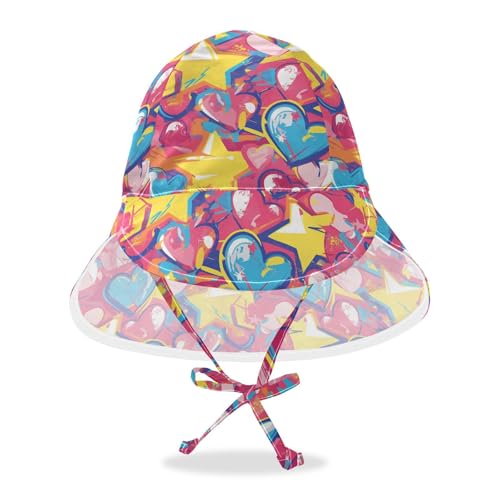 Graffiti Art Hearts Stars Sweet Infant Toddler & Kids Beach Hats Baby Boys' Hat Baby Girls' UPF 50 Neck Flap Traveling Swim