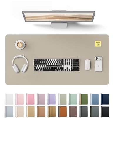 Image of YSAGi Leather Desk Pad Protector, Office Desk Mat, Large Mouse Pad, Non-Slip PU Leather Desk Blotter, Laptop Desk Pad, Waterproof Desk Writing Pad for Office and Home (Olive Beige, 31.5 inch x 15.8 inch)