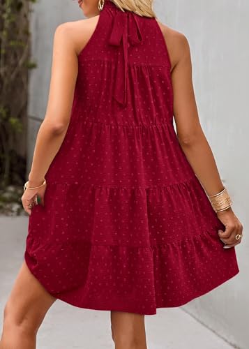 Image of KIRUNDO Summer Sundresses for Women Halter Dress Babydoll | Spring Sleeveless Halter Top, Flowy Tiered Pleated, Western Cute Country Concert, Beach Wedding Guest Vacation Cruise Dress