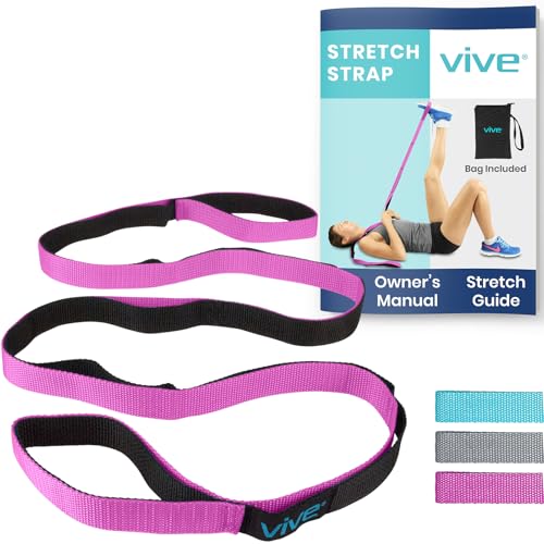 Vive Stretch Strap - Leg Stretch Band to Improve Flexibility - Stretching Out Yoga Strap - Exercise and Physical Therapy Belt for Rehab, Pilates, Dance and Gymnastics with Workout Guide Book (Pink)