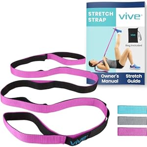 Vive Stretch Strap – Leg Stretch Band to Improve Flexibility – Stretching Out Yoga Strap – Exercise and Physical Therapy Belt for Rehab, Pilates, Dance and Gymnastics with Workout Guide Book