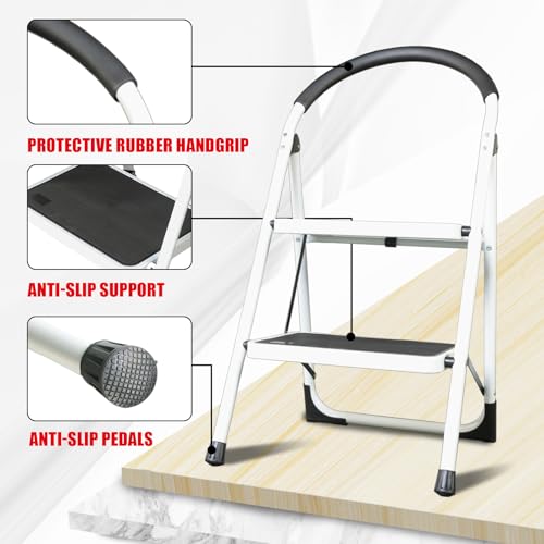 Big RED 2 Step Ladder: Ergonomic Folding Stool with Anti-Slip Pedal, Step Stool with Padded Handle for Kitchen, Household, Offices. 400 lb Capacity by BIG RED - Used condition - Image 3