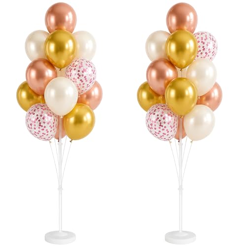 Image of Balloon Column Stand Kit with Balloons, Base and Pole, Balloon Column Kit for Floor or Table Backdrop Decoration for Party Wedding Baby Shower Birthday Graduation (Soft Rose Gold)