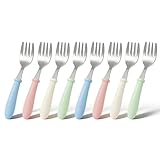 Stainless Steel Training Forks Set [8 Pcs], Portable Short Handle Cutlery with Comfortable Grip, Four Colors Blue Green White Pink, Compact 125 × 26 mm Forks for Daily Dining and Travel Use