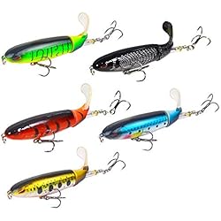Señuelos Para Aguas Turbias Nuguri Señuelos de pesca Topwater Bass Señuelo Plopper cebos con lengüeta giratoria flotante en agua salada y de agua dulce para lubina, trucha, lucio, almizcle (AB-Combo (5 piezas)