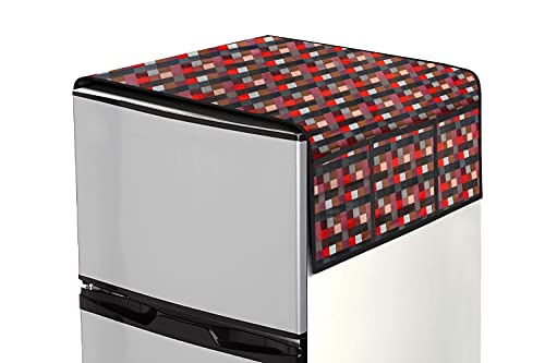 Image of Stylista Refridgerator top Cover Suitable for Samsung RR21C2H25CR /HL, 189 Liter Fridge, Dimension (WXD) 71x109 CM, Lattice Pattern Red
