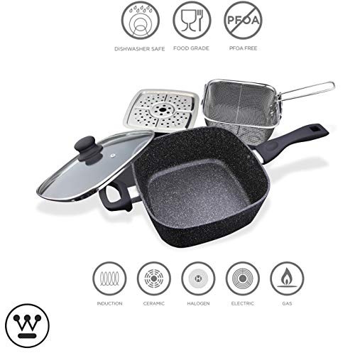 Image of Westinghouse Marble-Coated 24 cm Fry Pan with Frying Basket & Steam Rack | Non-Stick, Induction-Compatible | Stay-Cool Handle | Dishwasher Safe | PFOA-Free, Durable Cooking Essential | WCCS0009D24MBB