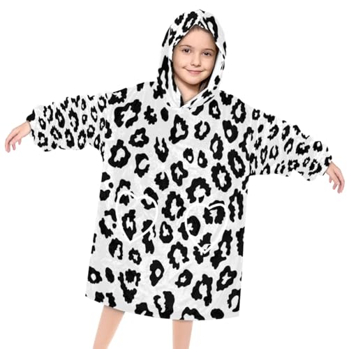 Pardick Wearable Blanket Hoodie for Kids, Chic Leopard Print Fleece Sweatshirt Blanket Oversized Blanket Sweatshirt with Pocket Flannel Warm Hooded Blanket 6-10 Year Old Girl Boy Gift, One Size