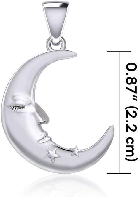 Jewelry Trends Crescent Moon Face and Stars Silver Pendant Necklace 18" - Image 2