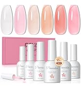 PEACECOLOR Jelly Gel Nail Polish Set, 10ML 6 Transparent Colors White Pink Nude Sheer Gel Polish ...