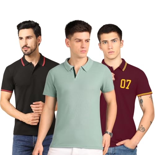 Image of INKKR Men's Solid Polo Neck Half Sleeve Stylish T-Shirt Combo (Size-S)