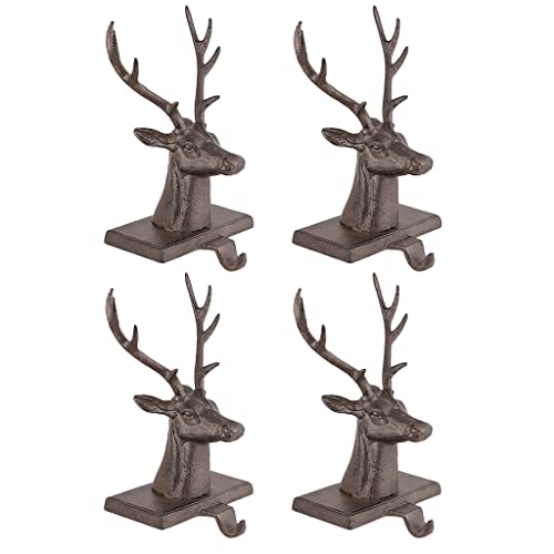 Image of Dibor Set of 4 Stocking Holders Cast Iron Reindeer Christmas Stocking Holder Hanging Hooks - 1.5kg Recycled Metal Xmas Stocking Holder