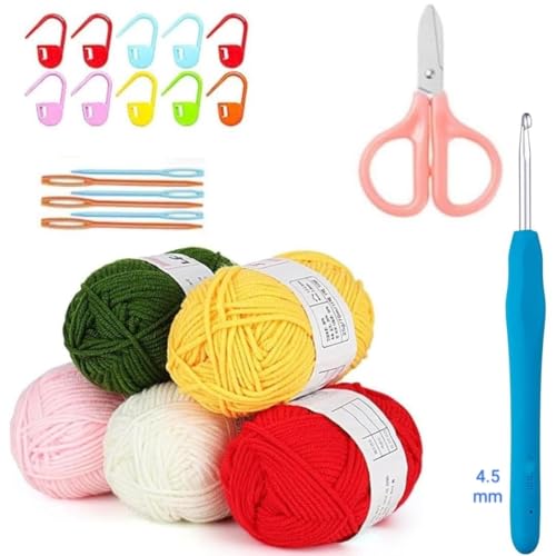 Image of VIRADHAM Crochet Kit for Beginners - Complete Crochet Set with Yarn, Crochet Hook, Scissors, Needles & Stitch Markers - Learn to Crochet Starter Kit for Adults & Kids, DIY Craft Supplies