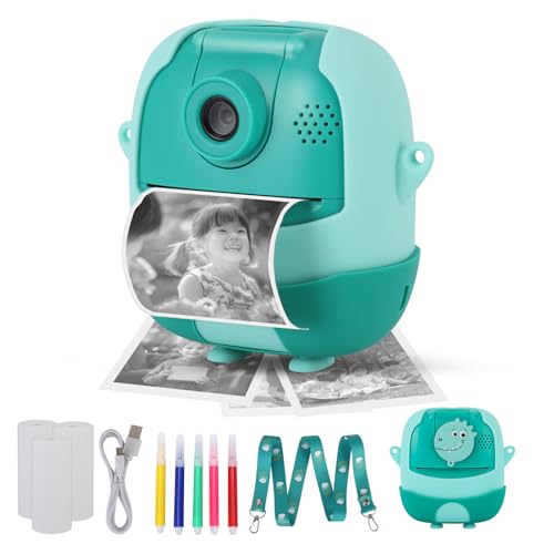 Cámara Infantil de impresión instantánea,Cámaras Digitales para niños con Tarjeta SD de 32 GB y 3 Rollos de Papel para Impresora,Cámara Infantil para niños y niñas (Dinosaurio)