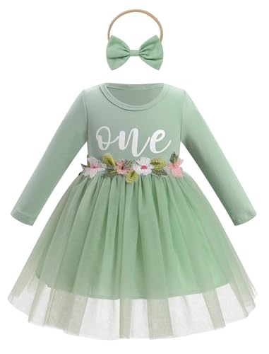 FYMNSI Baby M�dchen Mein Erster 1. Geburtstag Kleid Baumwolle Langarm...