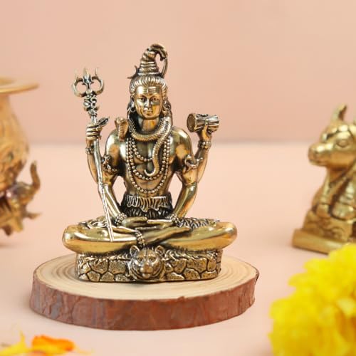 Image of The Spiritual Living Brass Meditating Lord Shiva Idol | 3 Inch | Bholenath Murti | Adiyogi Statue | God Idol Gift for Diwali | Shivji For Car Dashboard | Mahadev Murti | ॐ नमः शिवाय | Maha Shivratri |
