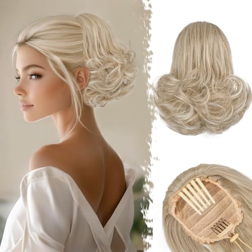 BARSDAR Short Blonde Drawstring Ponytail - 10 Inch Wavy Comb