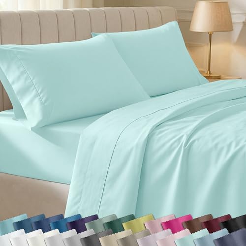 California Design Den Soft 100% Cotton Bed Sheets King Size Set, 400 Thread Count Good Housekeeping Award Winner, Smooth Sateen Finish with Deep Pockets, Cozy and Durable King Bedding Set - Seafoam