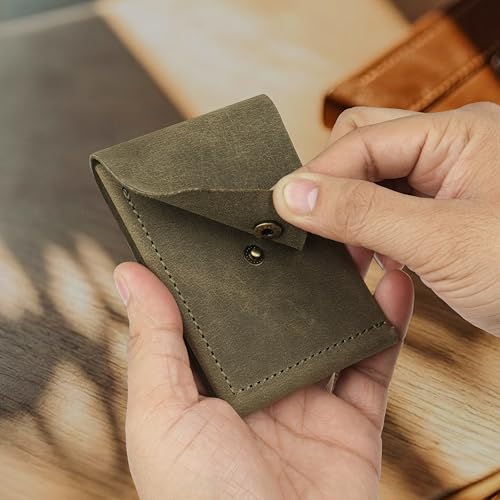 Image of The Wallet Store Flip 2.0 Genuine Leather Vertical Slim Wallet for Men | Easy Quick Card Access | Compact Front Cash Pocket & Button Lock | Minimalist Travel & Daily Carry Wallet (Green)