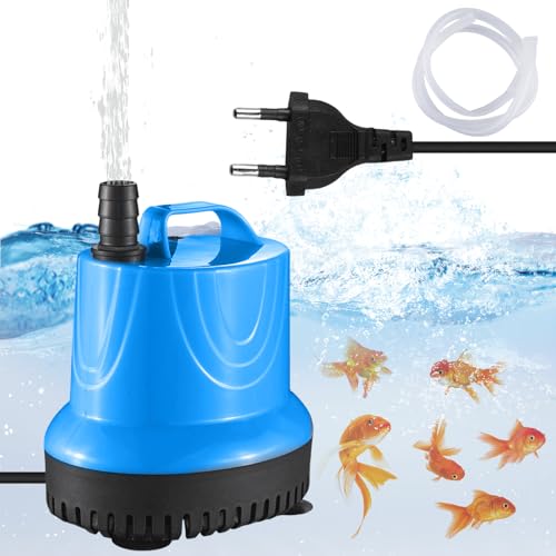 Mini Wasserpumpe, 25W 1500L/H Mini Aquarium Pumpe Ultra Leise Brunnen Pumpe mit 1,5 m Schlauch, Tauchpumpe Klein Springbrunnenpumpe, Fontänenpumpe für Aquarien Teich Brunnen Hydrokultur(Blau) Mini Wasserpumpe, 25W 1500L/H Mini Aquarium Pumpe Ultra Leise Brunnen Pumpe mit 1,5 m Schlauch, Tauchpumpe Klein Springbrunnenpumpe, Fontänenpumpe für Aquarien Teich Brunnen Hydrokultur(Blau)