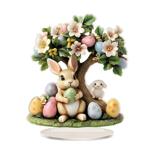 Generico Decorazione coniglietto pasquale | Decorazione da tavolo in acrilico con albero di Pasqua Decorazione affascinante del coniglio di Pasqua, per interni ed esterni