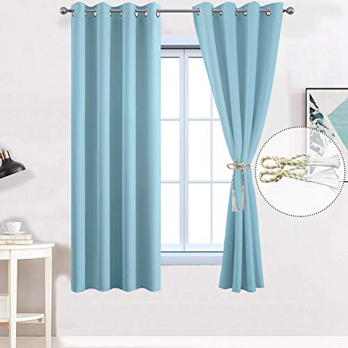 Yakamok Blackout Curtains for Bedroom,Grommet Thermal Insulated Room Darkening Curtains for Living Room, Set of 2 Panels (52 x 63Inch, Sky Blue)