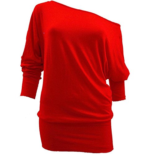 Top uni à manches longues en jersey à épaules dénudées pour femme - Noir - Medium Cover
