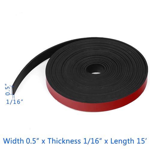 Image of WochiTV Adhesive Solid Rubber Strips, 1 /2 inch Wide x 1 /16 inch Thick x 180 inch Long Self Stick Black Neoprene Rubber Rolls Perfect for DIY Insulation Cushion Gasket, Sealing, Liner, Weather Striping