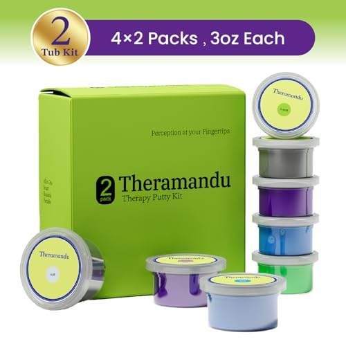 2 Kits of 4 Packs Theramandu Therapy Putty (3oz Each), Physical Therapy Hand Putty for Adults, Sensory Stress Relief & Hand Muscle Strengthening Exercise Therapy Putty, 4 Different Resistances - Image 2