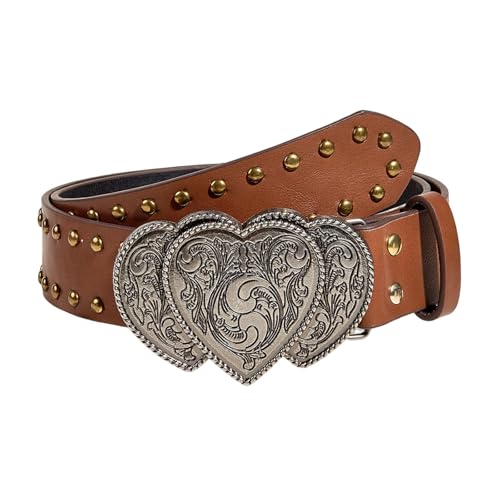 Waist Belt Buckle Belt 3.8cm Wide PU Leather Vintage Fashion Jewelry Gifts for Women for Party Jeans Pants Disco Dancing, Brown2