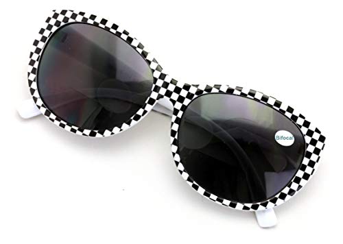 Women Bifocal Reading Sunglasses Reader Glasses Cateye Vintage Jackie Oval (Checker, 2.50)