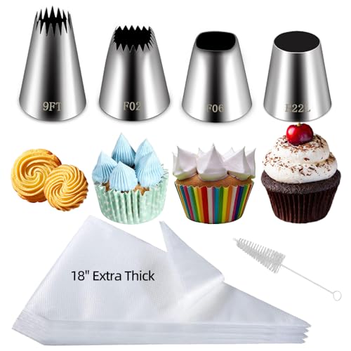 26PCS Extra Large Piping Tips and Bags Set Jumbo Round Square Wide Star tip