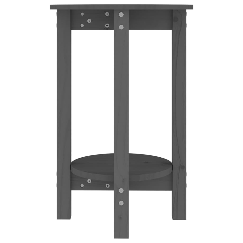 Mesa de centro gris madera maciza de pino Ø40 x 60 cm Mesa auxiliar para salón con estante abierto