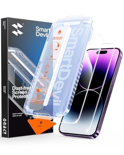 Image of SMARTDEVIL 2 Pack for iPhone 14 Pro Max Screen Protector, 9H Hardness Military Grade Shatterproof, HD Clear Tempered Glass with Auto Dust-Elimination, Bubble Free, Easy Installation, Case Friendly