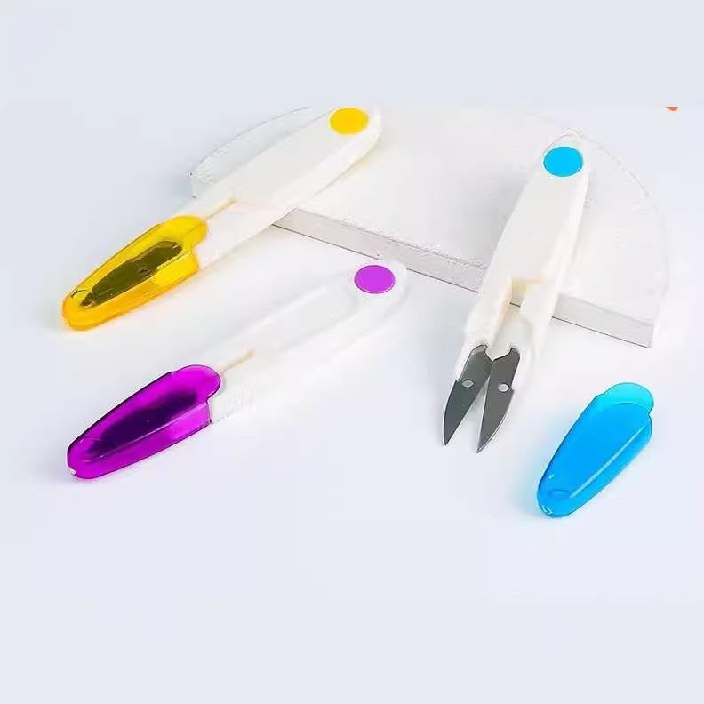 Image of Prabhas Designs U-Shaped Portable Plastic Small Yarn Scissors with Transparent Cover, Thread Cutter for Embroidery, Fabric, Paper, Quilting, Scrapbooking, Dressmaking, Handwork (3)
