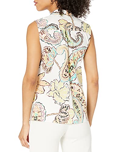 Tahari Asl Women's Sleeveless Low Bow Blouse, Ivory Oyster Paisley, S #TOP1
