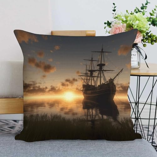 Fundas de almohada de atardecer en el lago para decorar el sofá de la sala 8