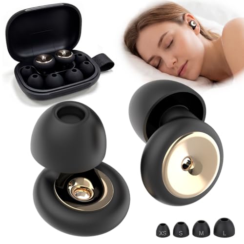 Bouchon D'oreille pour Dormir 45dB, Réutilisables Bouchon D'oreille en Silicone Souple et Ergonomiques, avec 4 Tailles Embouts XS/S/M/L, Adaptés Pour Dormir/Voyager/Se Concentrer/Concert, Noir