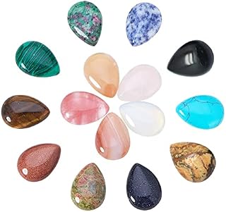 PandaHall Elite 15 pcs Natural Gemstone Cabochons Sets, Jewellery Cabochons,Without Platinum Tone Brass Findings, Drop Shape,25x18x6mm