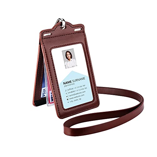 Badge Holder with 2 Lanyard Leather Easily Holds 1 to 6 Cards, Trifold Heavy Duty ID Card Holder, for Nurse Teacher School Medical Law Enforcement