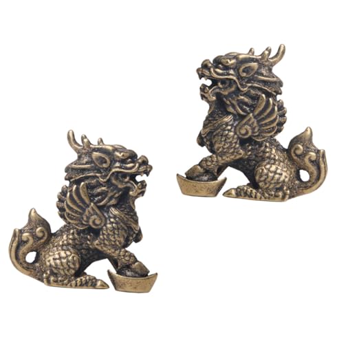 Abaodam 2個 真鍮製麒麟対置物 風水開運装飾品 家用ヴィンテージアートインテリア 繁栄と幸運を招く縁起物