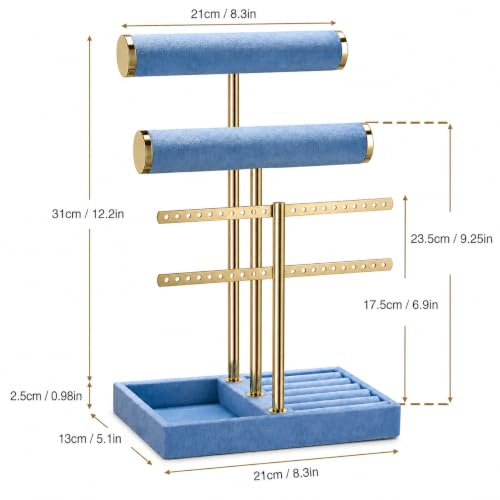 Image of Jewelry Organizer Stand for Necklaces, Bracelets, Earrings, Rings, Blue